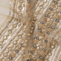 Beige Nylon Tulle with Vertical Sequin Lines & Mirror Work Embroidery, 140 cm Width, Made in India-D23514