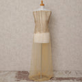 Beige Nylon Tulle with Vertical Sequin Lines & Mirror Work Embroidery, 140 cm Width, Made in India-D23514