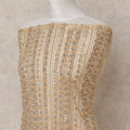 Beige Nylon Tulle with Vertical Sequin Lines & Mirror Work Embroidery, 140 cm Width, Made in India-D23514