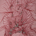 Wine Red Nylon Tulle with Radiating Sequin & Bead Embroidery, 140 cm Width, Made in India-D23516
