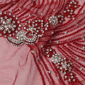 Wine Red Nylon Tulle with Radiating Sequin & Bead Embroidery, 140 cm Width, Made in India-D23516