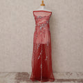 Wine Red Nylon Tulle with Radiating Sequin & Bead Embroidery, 140 cm Width, Made in India-D23516