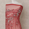 Wine Red Nylon Tulle with Radiating Sequin & Bead Embroidery, 140 cm Width, Made in India-D23516