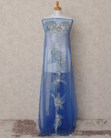 Royal Blue Nylon Tulle with Intricate Bead & Crystal Burst Embroidery, 140 cm Width, Made in India-D23517