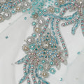 Aqua Blue Swirl and Floral Beaded Sequin Embroidered Nylon Tulle Fabric, 140 cm Width, Made in India – 3 Meter for Fustaann Dress-D23519