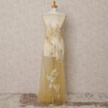 Beige Floral Sequin and Thread Embroidered Nylon Tulle Fabric, 140 cm Width, Made in India – 3 Meter for Fustaann Dress-D23520