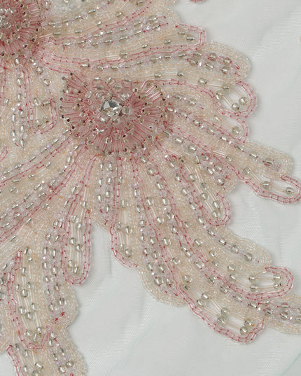 Pastel Mint Floral Sequin and Bead Embroidered Nylon Tulle Fabric, 140 cm Width, Made in India – 3 Meter for Fustaann Dress-D23521