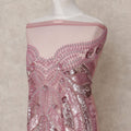 Dusty Rose Linear Sequin Embroidered Nylon Tulle Fabric, 140 cm Width, Made in India – 3 Meter-D23523