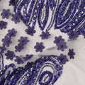 White and Purple 3D Floral and Beaded Embroidered Nylon Tulle Fabric, 140 cm Width, Made in India – 3 Meter-D23524