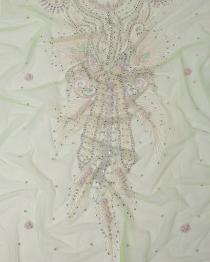 Mint Green Multicolor Sequin and Thread Embroidered Nylon Tulle Fabric, 140 cm Width, Made in India – 3 Meter-D23525