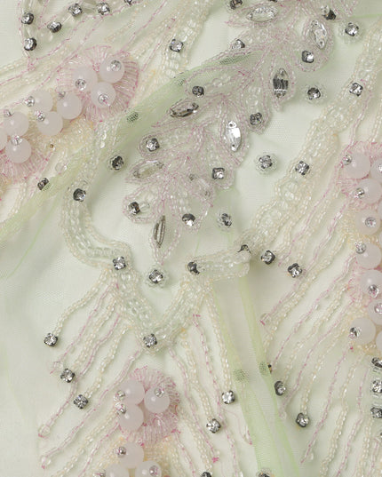 Mint Green Multicolor Sequin and Thread Embroidered Nylon Tulle Fabric, 140 cm Width, Made in India – 3 Meter-D23525