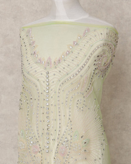 Mint Green Multicolor Sequin and Thread Embroidered Nylon Tulle Fabric, 140 cm Width, Made in India – 3 Meter-D23525