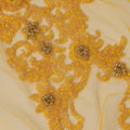 Golden Yellow Floral Beaded Embroidered Nylon Tulle Fabric, 140 cm Width, Made in India – 3 Meter-D23527