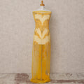 Golden Yellow Floral Beaded Embroidered Nylon Tulle Fabric, 140 cm Width, Made in India – 3 Meter-D23527
