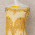 Golden Yellow Floral Beaded Embroidered Nylon Tulle Fabric, 140 cm Width, Made in India – 3 Meter-D23527