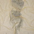 Champagne Gold Crystal and Sequin Embroidered Nylon Tulle Fabric, 140 cm Width, Made in India – 3 Meter-D23529