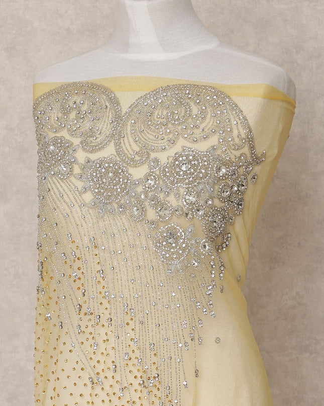 قماش نايلون تول مطرز بالكريستال والترتر بلون الشمبانيا الذهبي، عرض 140 سم، صنع في الهند - 3 أمتار - D23529