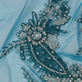 Sky Blue Floral Beaded and Sequin Embroidered Nylon Tulle Fabric, 140 cm Width, Made in India – 3 Meter-D23530