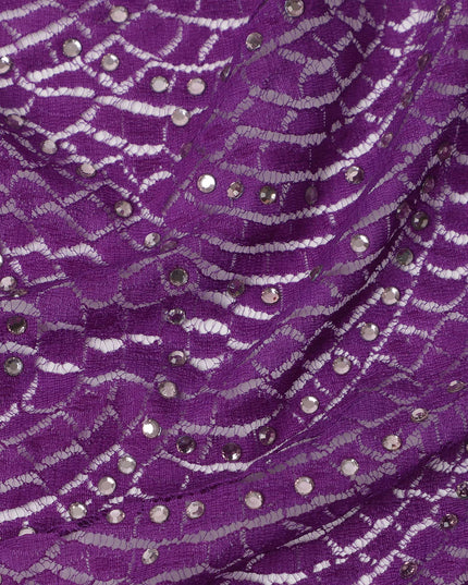 Purple Wave Sequin and Net Pattern Embroidered Nylon Tulle Fabric, 140 cm Width, Made in India – 3 Meter-D23531