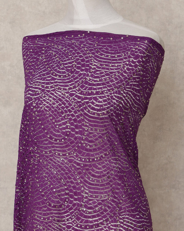Purple Wave Sequin and Net Pattern Embroidered Nylon Tulle Fabric, 140 cm Width, Made in India – 3 Meter-D23531