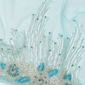 Aqua Blue Starburst Beaded and Border Embroidered Nylon Tulle Fabric, 140 cm Width, Made in India – 3 Meter-D23532