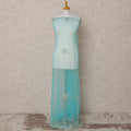 Aqua Blue Starburst Beaded and Border Embroidered Nylon Tulle Fabric, 140 cm Width, Made in India – 3 Meter-D23532