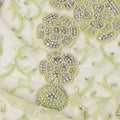 Ivory and Pistachio Floral Sequin and Thread Embroidered Nylon Tulle Fabric, 140 cm Width, Made in India – 3 Meter-D23533