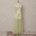 Ivory and Pistachio Floral Sequin and Thread Embroidered Nylon Tulle Fabric, 140 cm Width, Made in India – 3 Meter-D23533