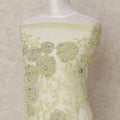 Ivory and Pistachio Floral Sequin and Thread Embroidered Nylon Tulle Fabric, 140 cm Width, Made in India – 3 Meter-D23533