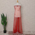 Scarlet Red Embroidered Tulle Fabric Piece 3m