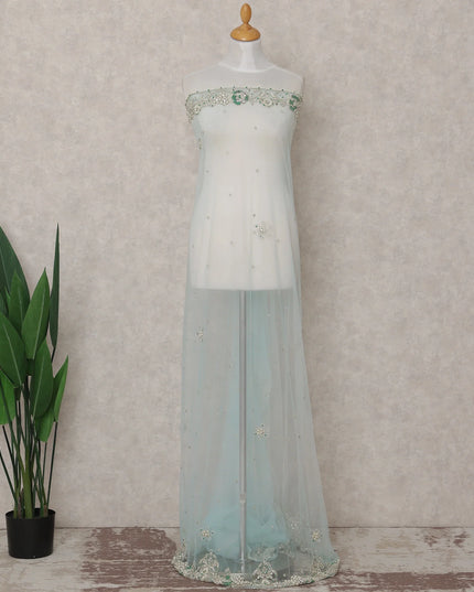 Pale Ice Blue Embroidered Tulle Fabric Piece 3m