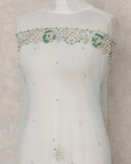 Pale Ice Blue Embroidered Tulle Fabric Piece 3m