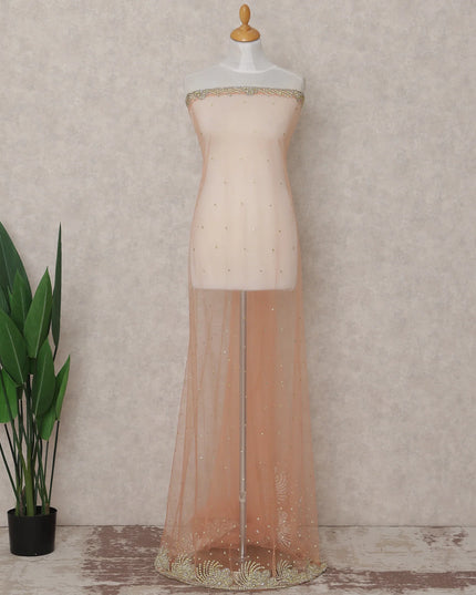 Soft Peach Embroidered Tulle Fabric Piece 3m