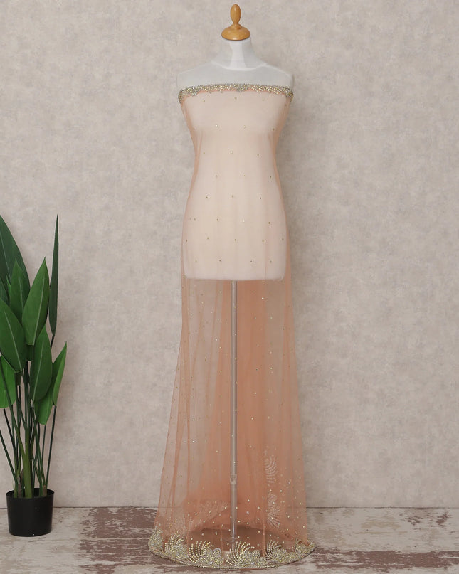 Soft Peach Embroidered Tulle Fabric Piece 3m