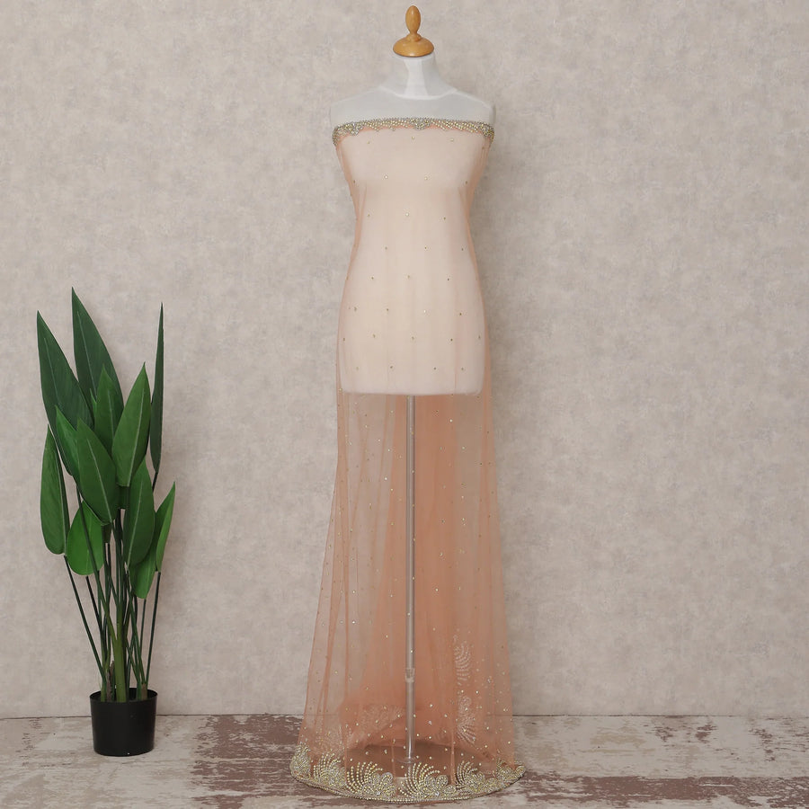 Soft Peach Embroidered Tulle Fabric Piece 3m