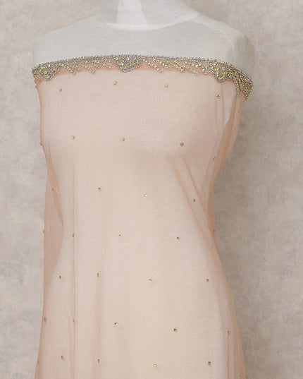 Soft Peach Embroidered Tulle Fabric Piece 3m