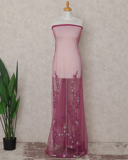 Raspberry Magenta Embroidered Tulle Fabric Piece 3m
