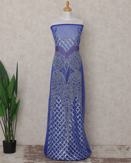 Royal Blue Embroidered Tulle Fabric Piece 3m