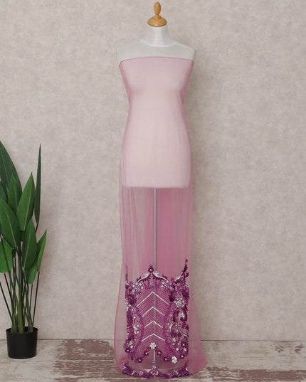 Orchid Pink Embroidered Tulle Fabric Piece 3m