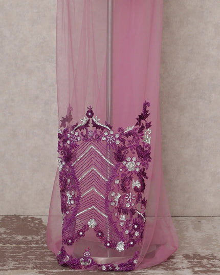 Orchid Pink Embroidered Tulle Fabric Piece 3m