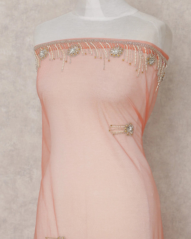 Coral Salmon Embroidered Tulle Fabric Piece 3m