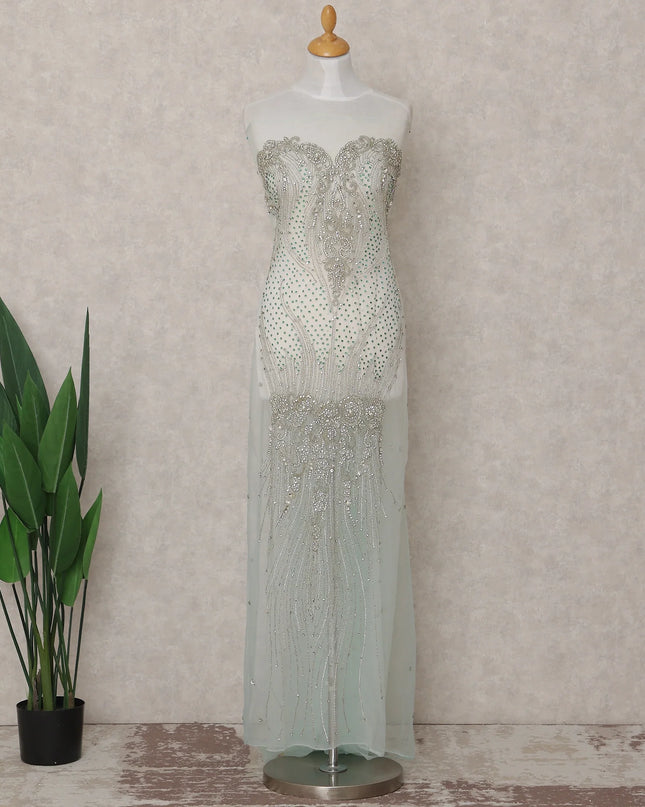Pale Mint Green Embroidered Tulle Fabric Piece 3m