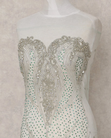 Pale Mint Green Embroidered Tulle Fabric Piece 3m