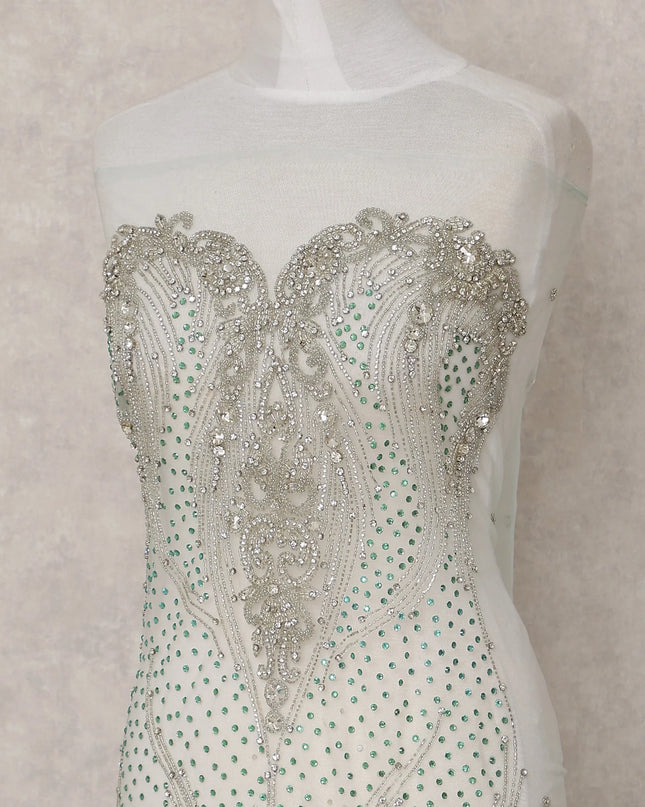 Pale Mint Green Embroidered Tulle Fabric Piece 3m