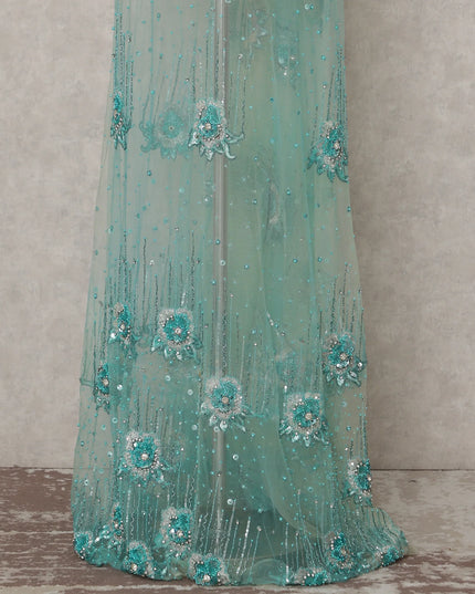 Seafoam Aqua Green Embroidered Tulle Fabric Piece 3m