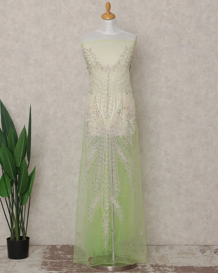 Pistachio Lime Green Embroidered Tulle Fabric Piece 3m