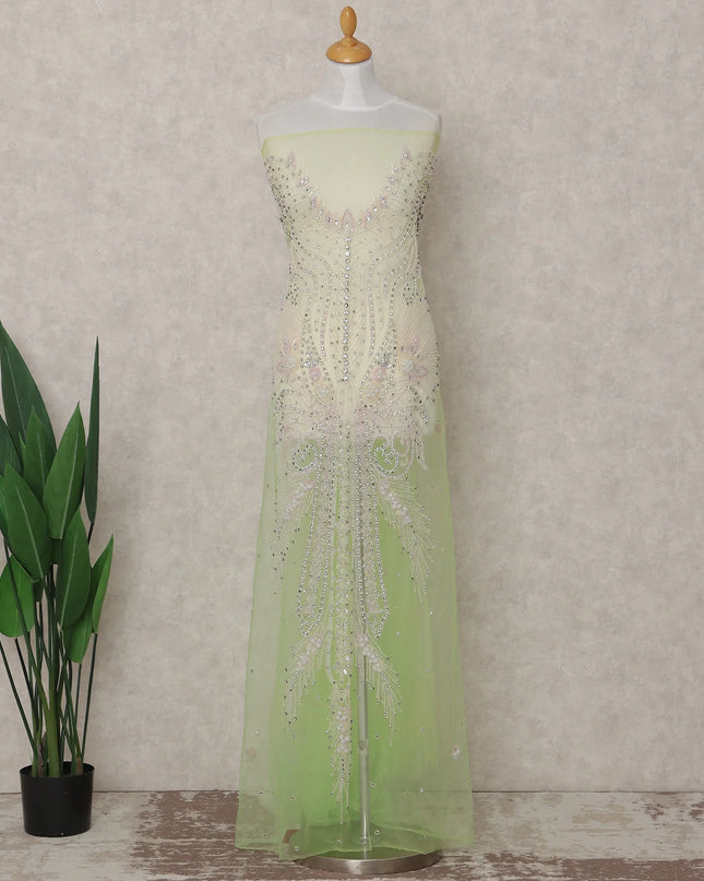 Pistachio Lime Green Embroidered Tulle Fabric Piece 3m
