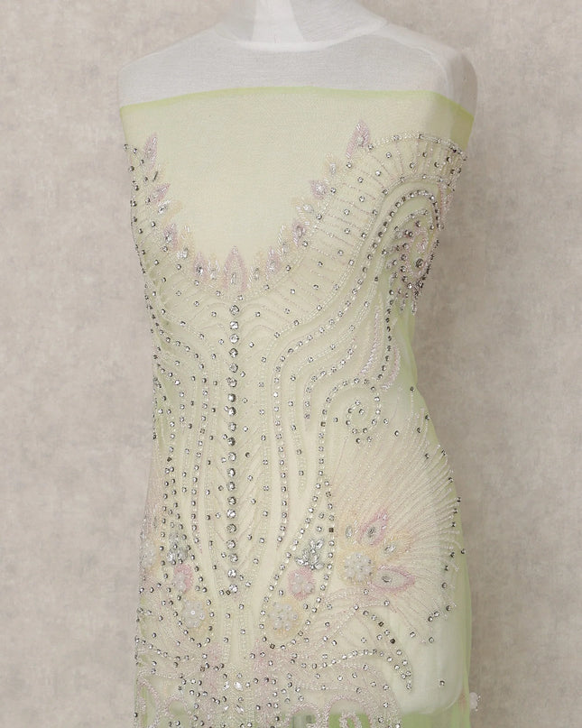 Pistachio Lime Green Embroidered Tulle Fabric Piece 3m