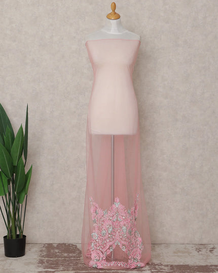 Blush Rose Pink Embroidered Tulle Fabric Piece 3m
