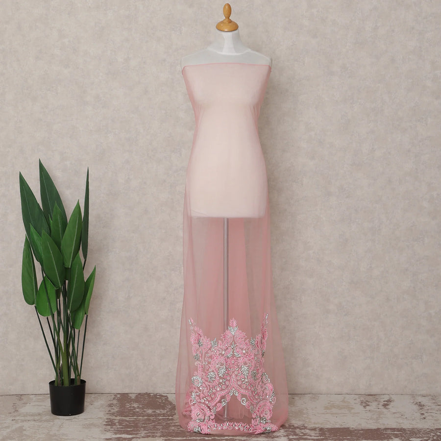Blush Rose Pink Embroidered Tulle Fabric Piece 3m